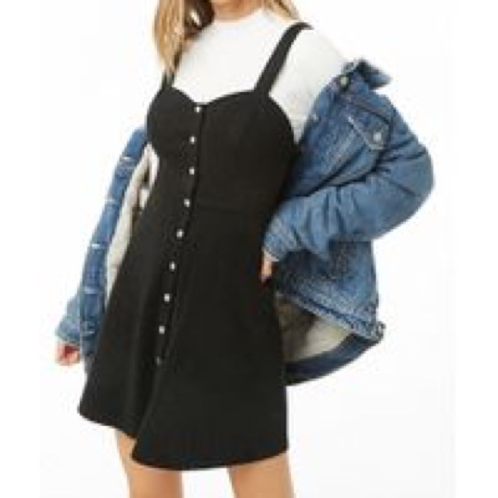 Forever 21 Black Velvet Button Skater Dress